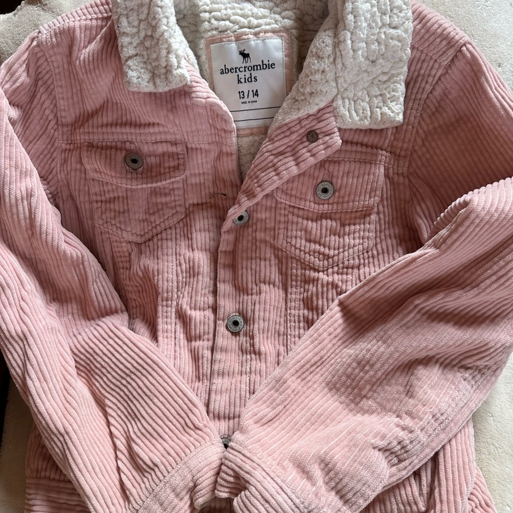 Abercrombie Kids Pink Corduroy Jacket with White Sherpa Collar